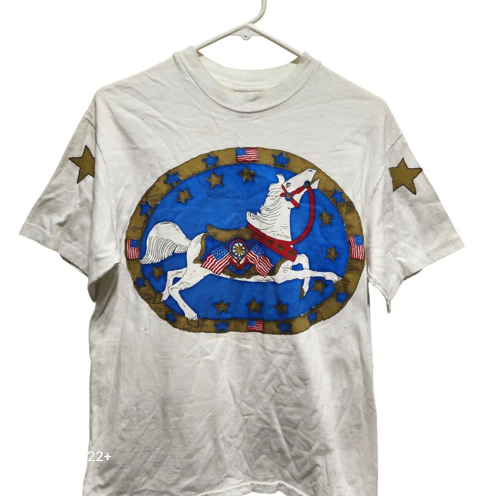Vintage Hanes Beefy T‎ USA Horse Graphic T Shirt Medium 90s Patriotic Tee
